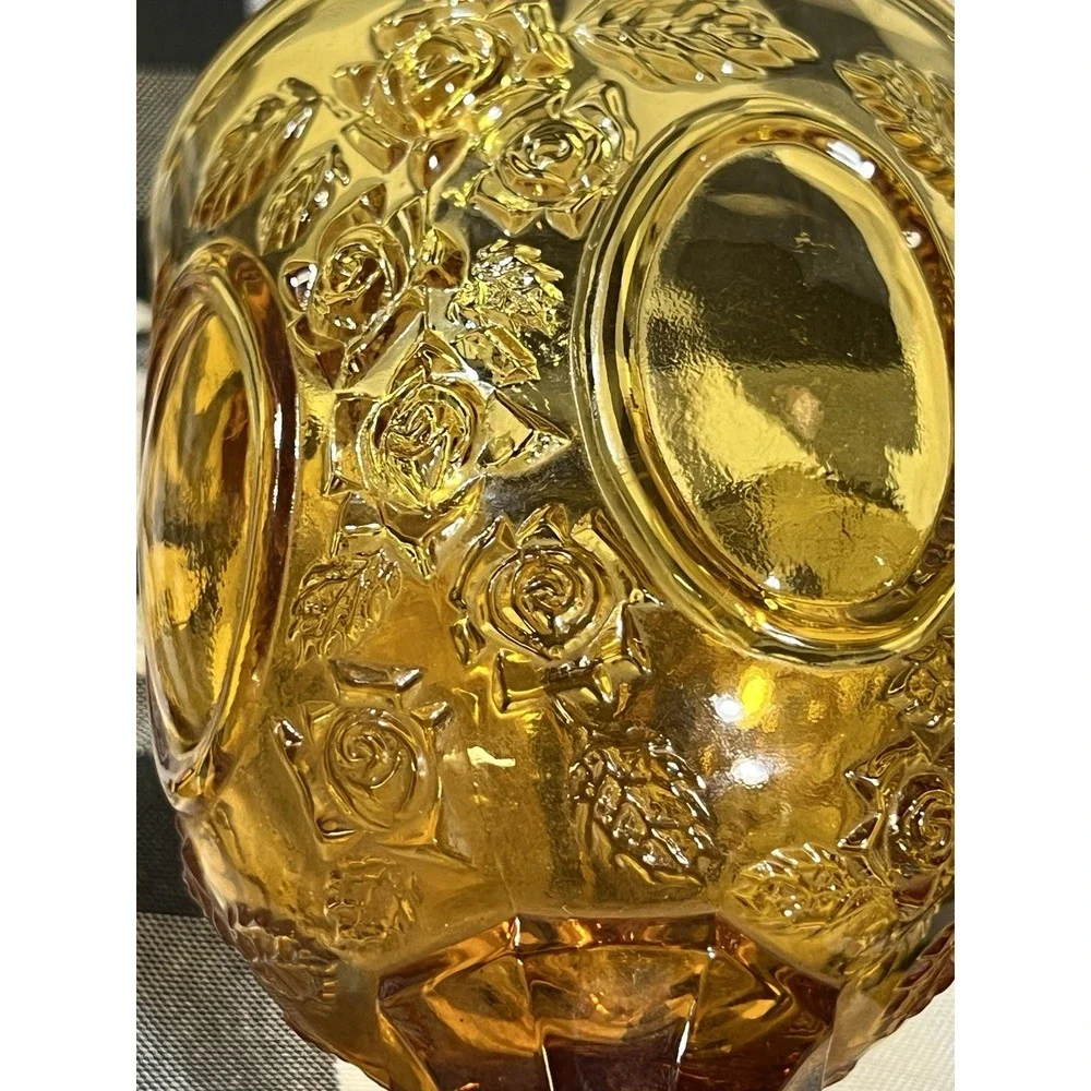 GORGEOUS VTG ROSE OVAL AMBER DEPRESSION GLASS GOBLET‎  6.5